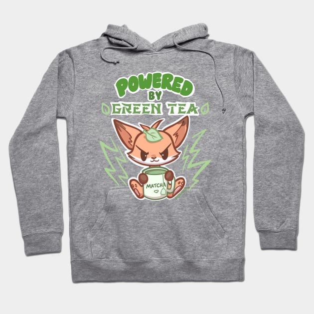 Cute Fox Powered by GREEN TEA leaf Hoodie by Kyumotea